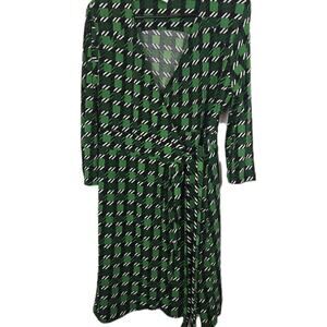 New York & Company MED Classic Wrap Dress Stretch BLACK WHITE GREEN Office Sleez